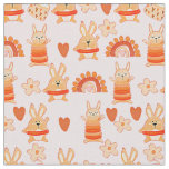  Cartoon Toy Rabbit Bunnies &amp; Rainbow on Pink Fabric