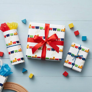Cartoon Toy Train Steam Engine Wrapping Paper