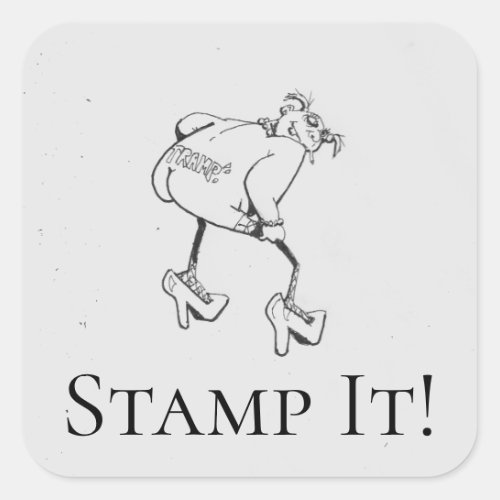 Cartoon Tramp Stamp Funny Black White Square Sticker