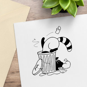 Cartoon Trash Can Raccoon Rubber Stamp