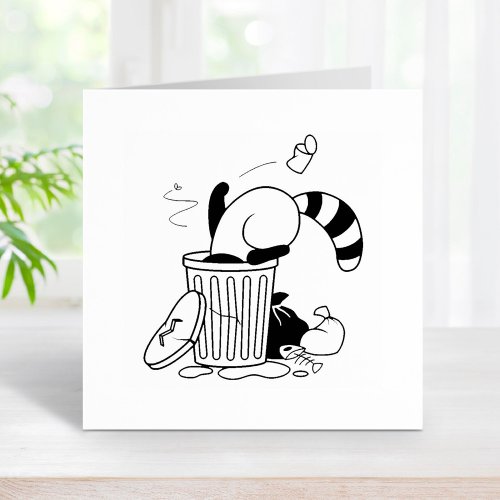 Cartoon Trash Can Raccoon Rubber Stamp