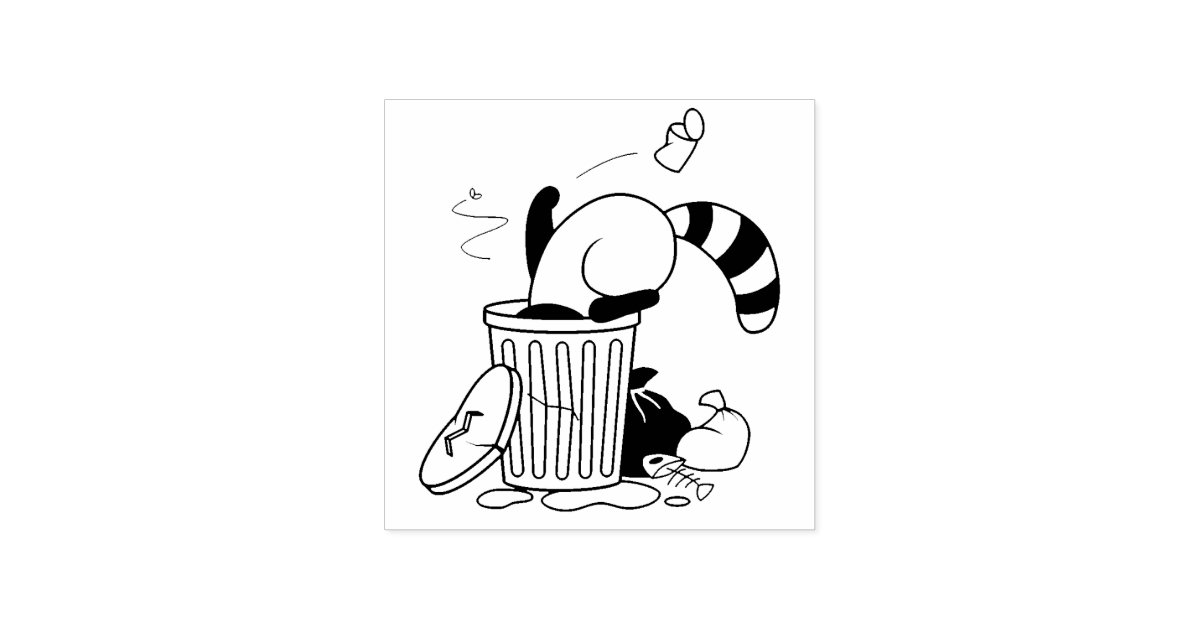 Cartoon Trash Can Raccoon Rubber Stamp Zazzle Com