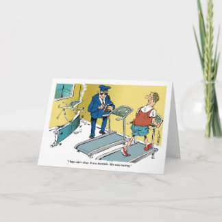 Cartoon treadmill accident during exercise card