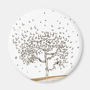 Cartoon Tree Falling Leaves Drawing Magnet