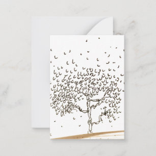 Cartoon Tree Falling Leaves Drawing Note Card