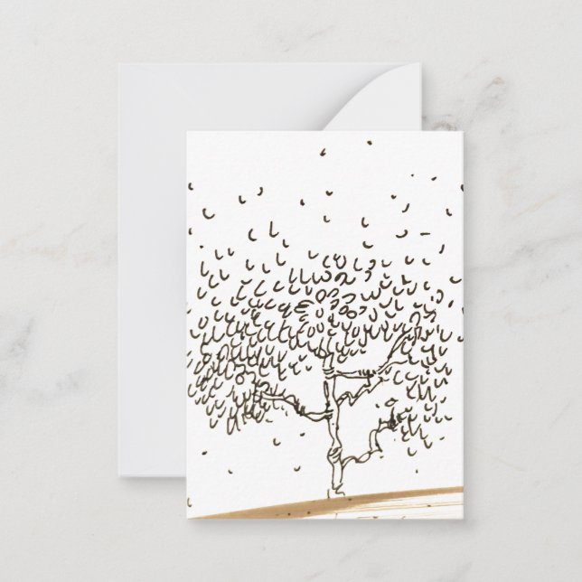 Cartoon Tree Falling Leaves Drawing Note Card (Front)
