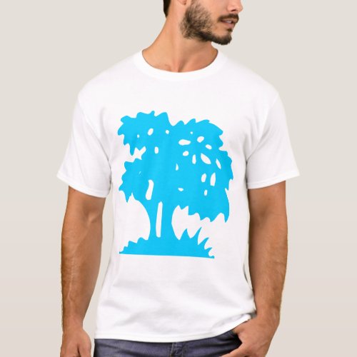 Cartoon Tree _ Sky Blue T_Shirt