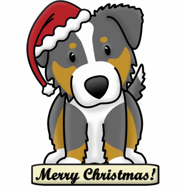 Cartoon Tri Australian Shepherd Christmas Ornament (Front)