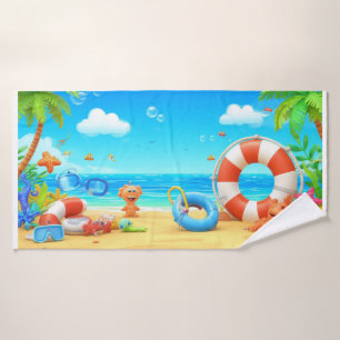 🌞 Cartoon Tropical Beach Paradise Vibes 🌴 Bath Towel