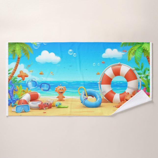 🌞 Cartoon Tropical Beach Paradise Vibes 🌴 Bath Towel (Bath Towel)