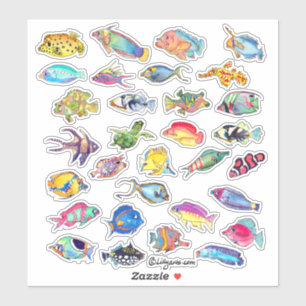 Cartoon Tropical Reef Fish 2 Watercolor Sticker