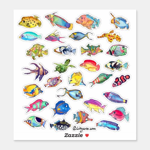 Cartoon Tropical Reef  Fish 2 Watercolor Sticker