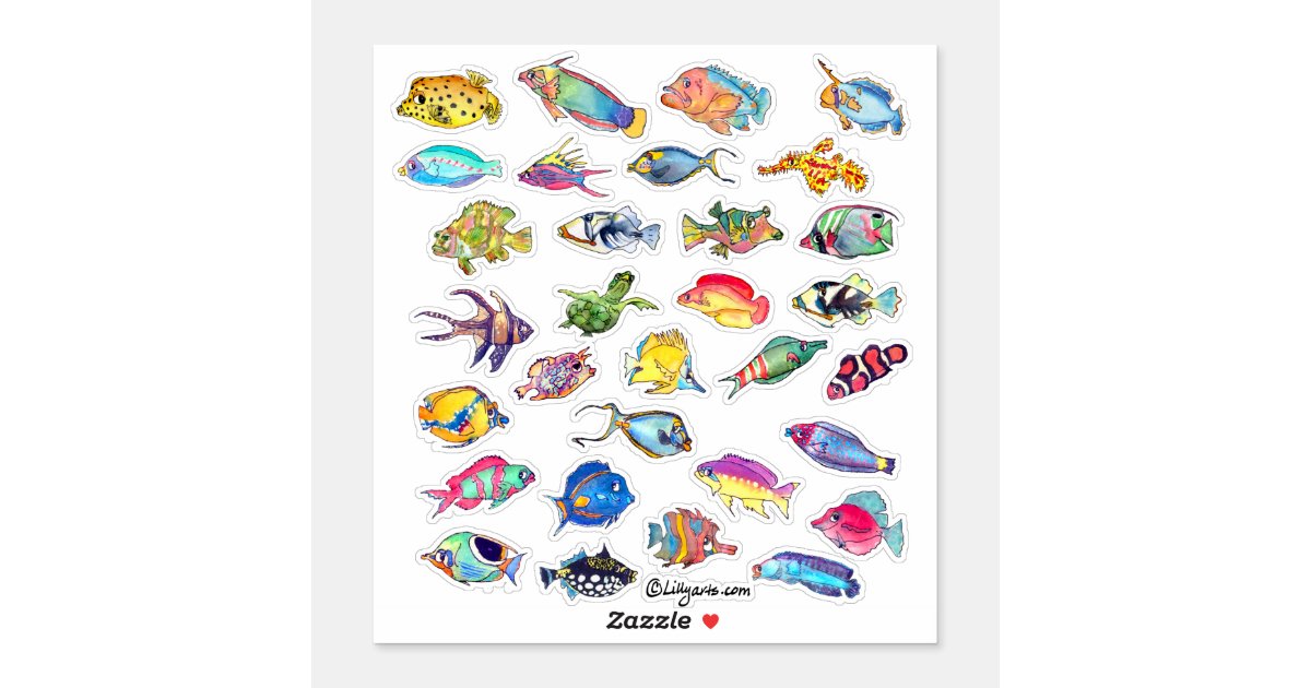 Cartoon Tropical Reef Fish 2 Watercolor Sticker