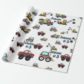 Construction Vehicle Boy Cool Custom Kids Birthday Wrapping Paper Sheets, Zazzle