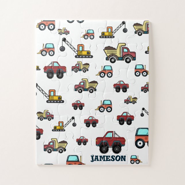 Cartoon Truck Car Crane Vehicle Name Personalized Jigsaw Puzzle (Vertical)