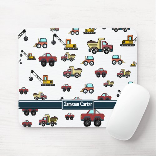 Cartoon Truck Car Crane Vehicle Name Personalized Mouse Pad