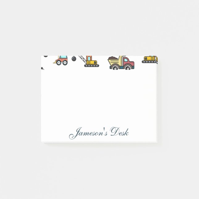 Cartoon Truck Car Crane Vehicle Name Personalized  Post-it Notes (Front)