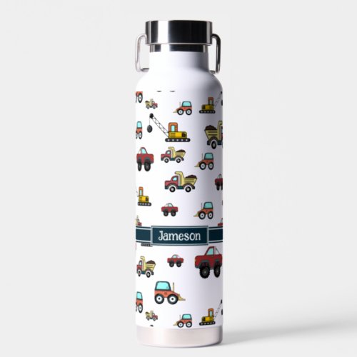 Cartoon Truck Car Crane Vehicle Name Personalized Water Bottle