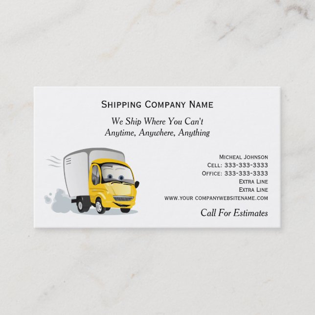 Cartoon Truck in Motion Shipping Moving Company Business Card (Front)