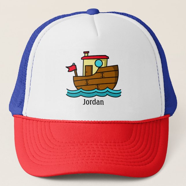 Cartoon Tug Boat Personalized  Trucker Hat (Front)