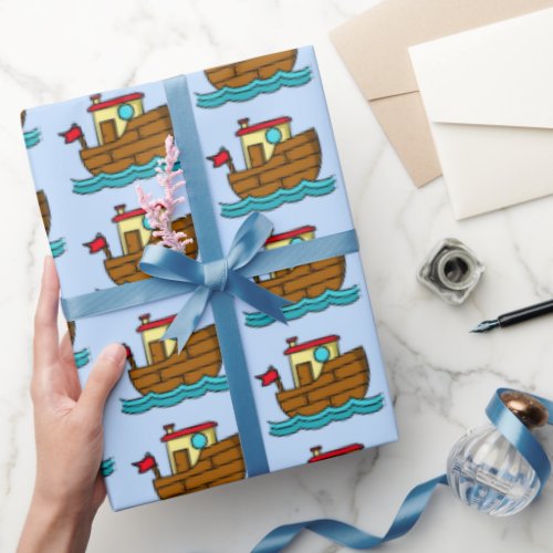 Cartoon Tug Boat Wrapping Paper