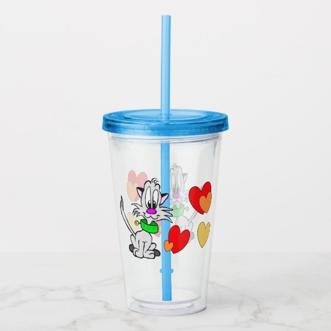 Cartoon Tumbler: Lovely Grey Cat Acrylic Tumbler (Front)