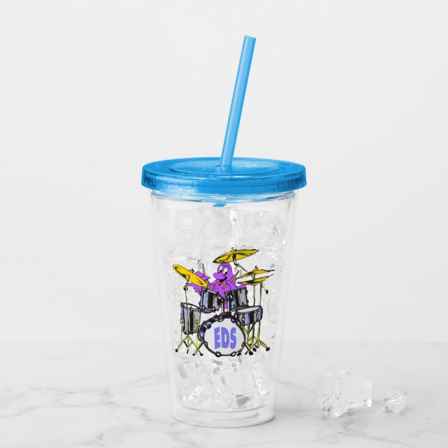 Cartoon Tumbler: Purple Music Octopus Acrylic Tumbler (Back Ice)
