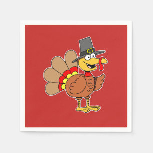 Cartoon Turkey Pilgrim Hat Thanksgiving Napkins