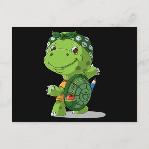 Cartoon turtle goes to school postcard