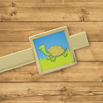 Cartoon Turtle Gold Finish Tie Bar