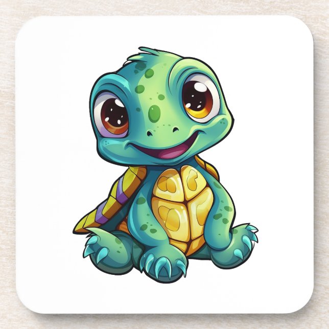 Cartoon turtle illustration beverage coaster (Front)