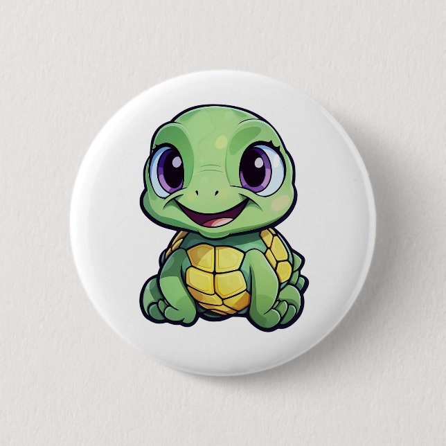 Cartoon turtle illustration button (Front)