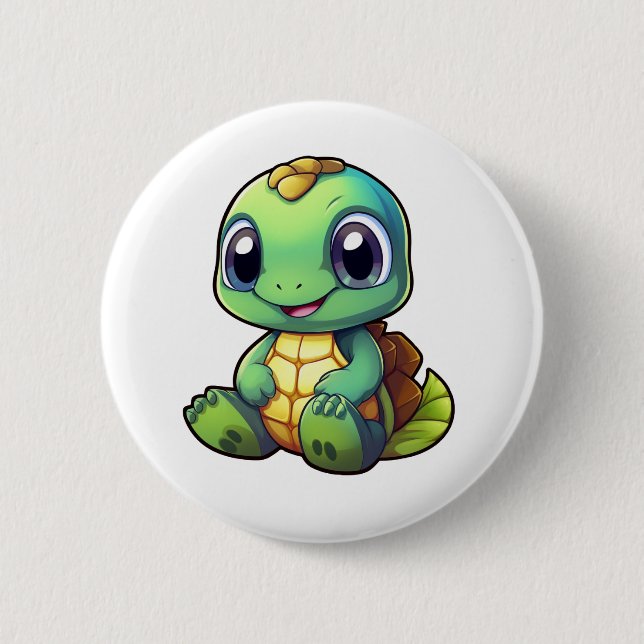 Cartoon turtle illustration button (Front)