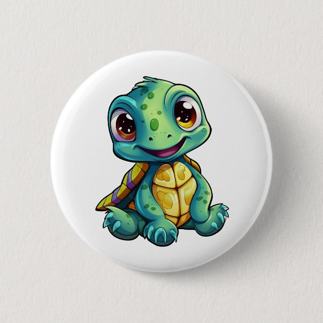 Cartoon turtle illustration button (Front)