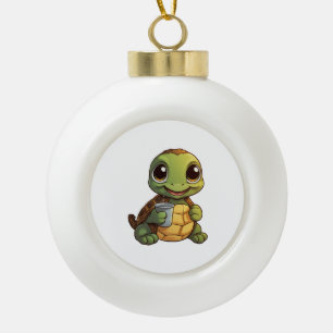 Cartoon turtle illustration ceramic ball christmas ornament