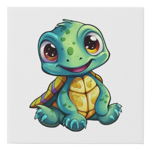 Cartoon turtle illustration faux canvas print