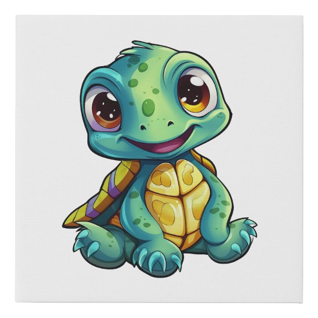 Cartoon turtle illustration faux canvas print (Front)