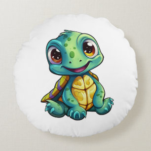 Cartoon turtle illustration round pillow