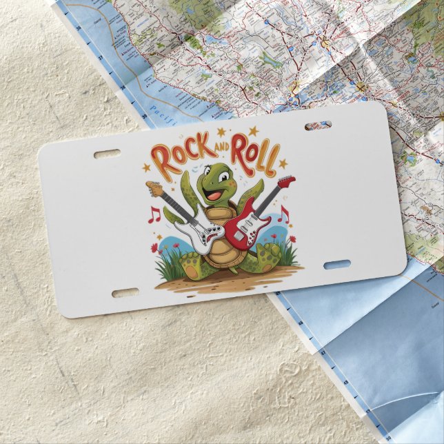 Cartoon Turtle is rocking out  License Plate (In Situ)