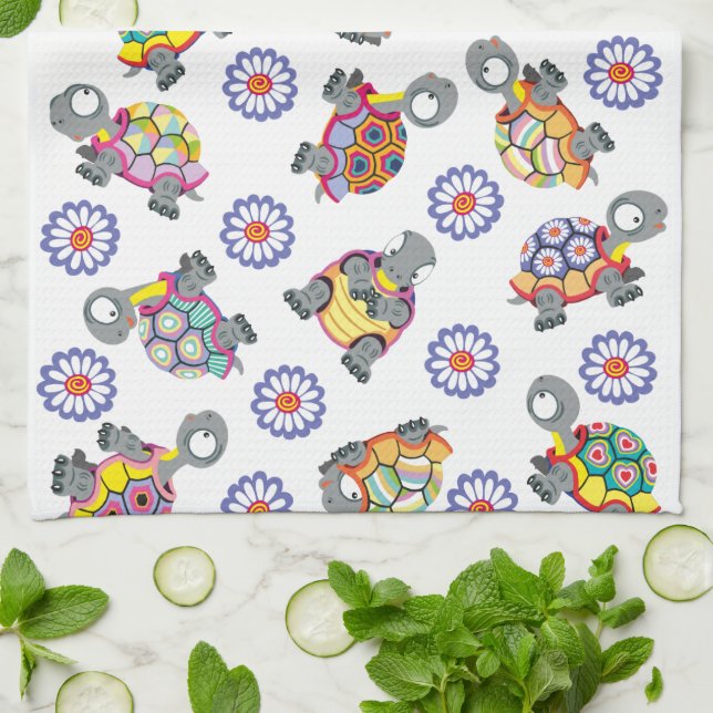 cartoon turtle kitchen towel (Folded)