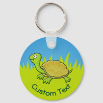 Cartoon Turtle on Grass Keychain