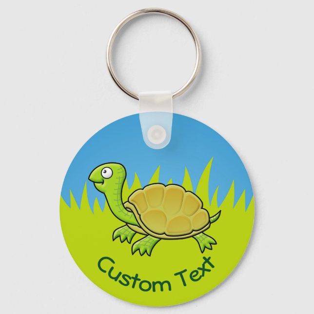 Cartoon Turtle on Grass Keychain (Front)