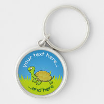 Cartoon Turtle on Grass Keychain