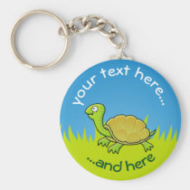 Cartoon Turtle on Grass Keychain