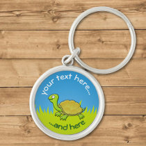 Cartoon Turtle on Grass Keychain