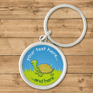 Cartoon Turtle on Grass Keychain