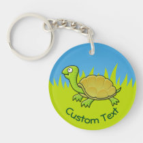 Cartoon Turtle on Grass Keychain