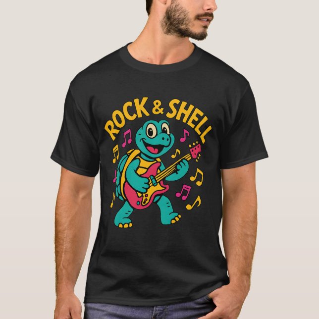 Cartoon Turtle Rock Music T-Shirt (Front)