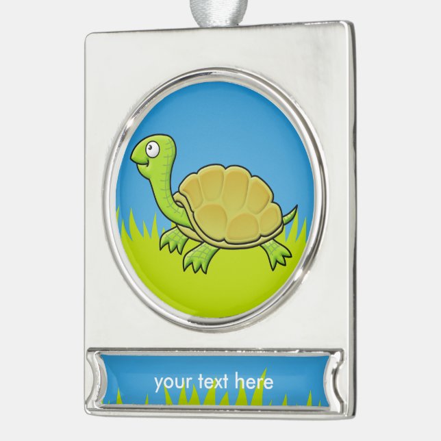 Cartoon Turtle Silver Plated Banner Ornament (Left)