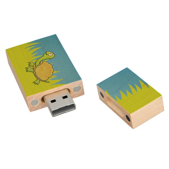 Cartoon Turtle Wood USB Flash Drive (Angled)
